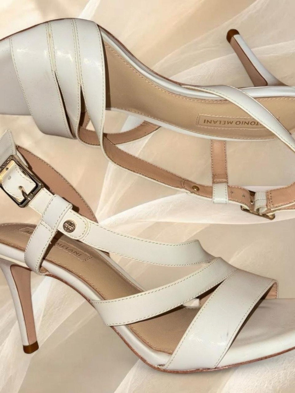 Antonio Melani White Leather Strappy Slingback Heels 7M